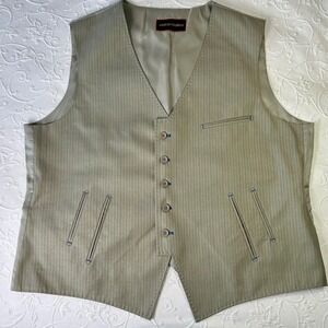 Giorgio Fiorelli Mens Pinstripe Suit Vest Dark Taupe Blue Stripe Size 46 L